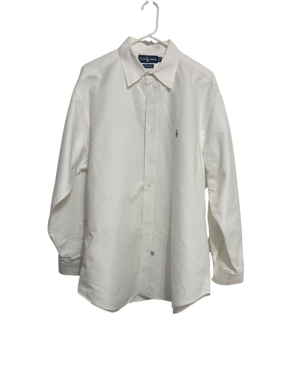 Ralph Lauren Yarmouth White Button-Up Shirt 17-35 100% Cotton Oxford Long Sleeve